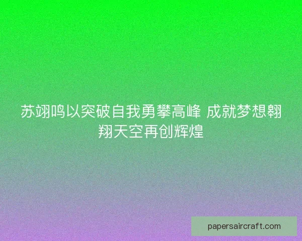 苏翊鸣以突破自我勇攀高峰 成就梦想翱翔天空再创辉煌